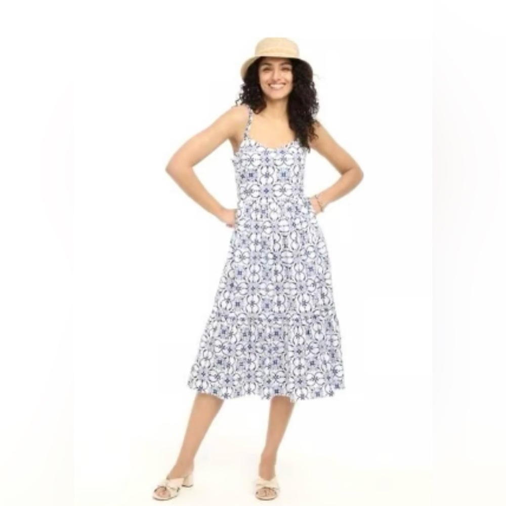 J. Crew factory blue and white Poplin corset midi dress Size 6 - Picture 3 of 14